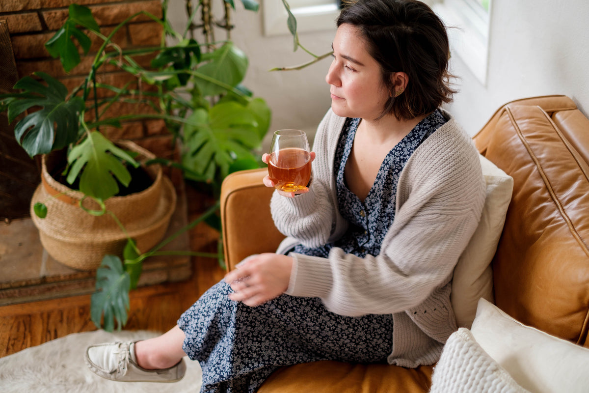 Woman drinking Japanese tea