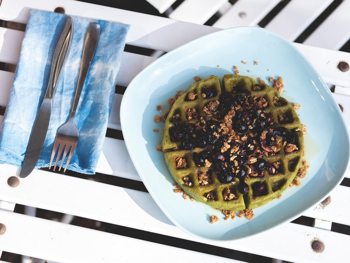 Vegan and gluten free matcha green tea waffles