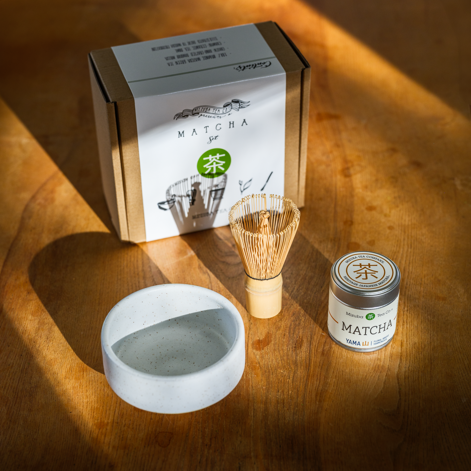 Matcha tea set with Yama matcha tin, chasen and chawan