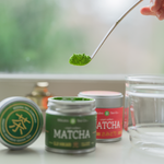 A Matcha scoop with matcha from a Mizuba Tea Tin