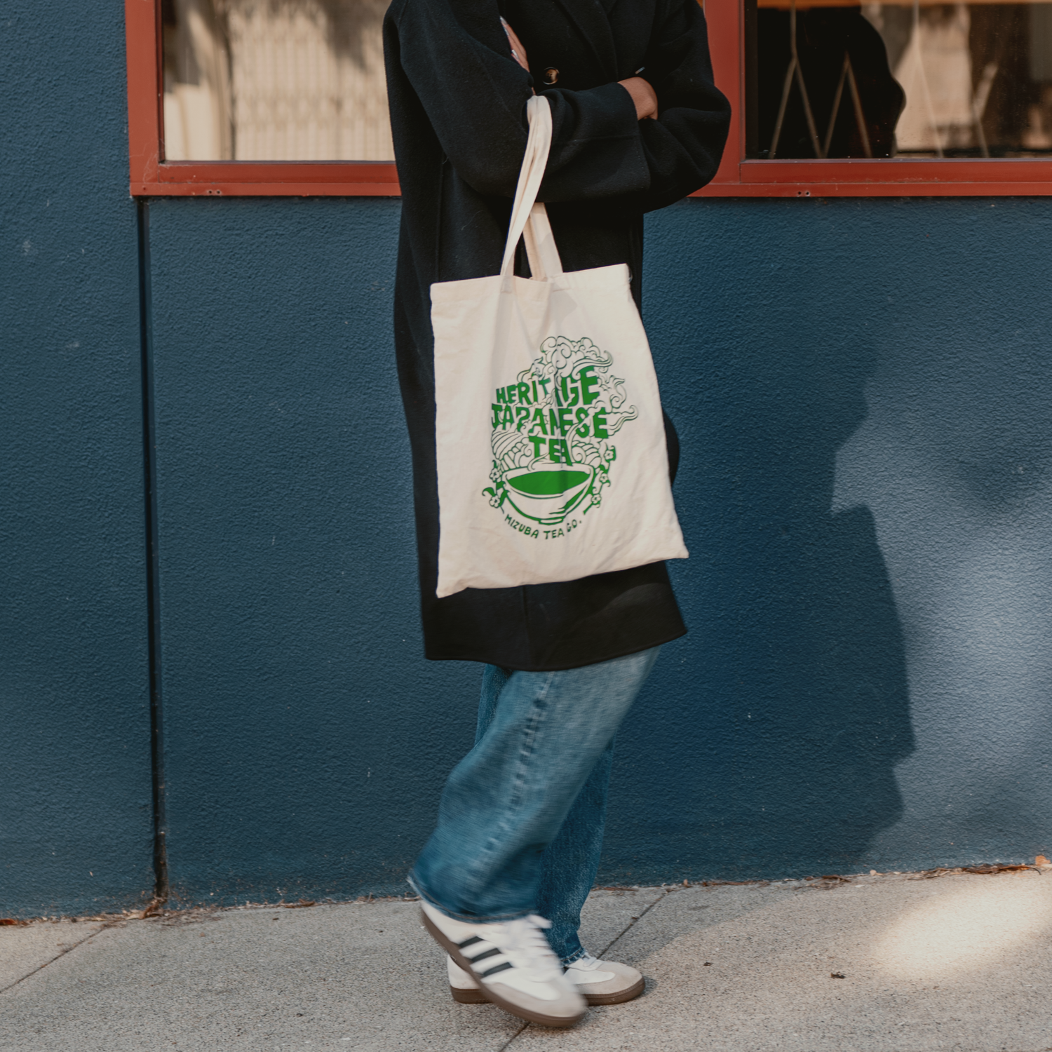 Mizuba Tea Co Resuable canvas bag with "Heritage Japanese Tea" written on it