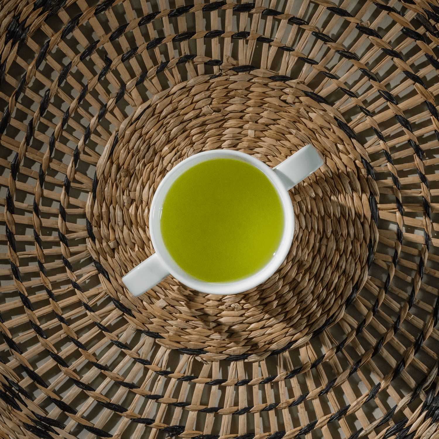 Tea in a white cup from above